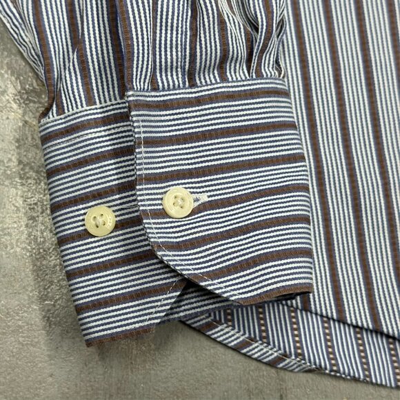 Sand Leisure Striped Dress Shirt Button Up Textured Cotton Large - Picture 3 of 9